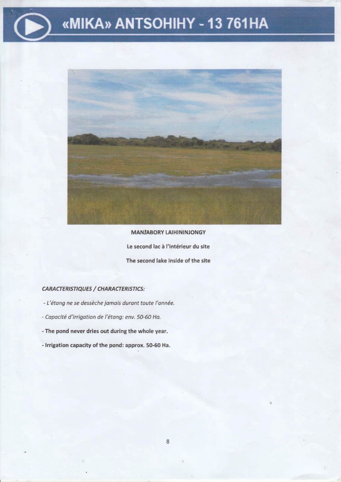 MIKA Antsohihy β Manjabory Laihininjongy permanent lake inside the site